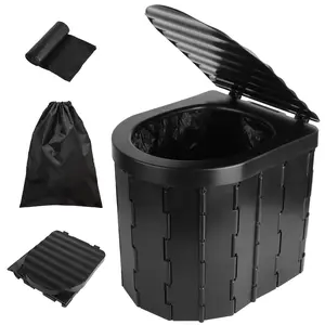 Foldable Emergency Toilet Portable Porta Potty for Car Travel Camping Boating Hiking Cleanable Travel Commode with Lid Carry Bag 1 Roll Garbage Bags,summervibes