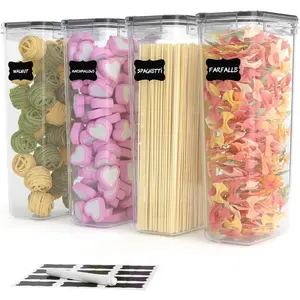 Pasta storage containers, set of 4, 2.8 liter sealed food storage containers, pasta containers for pantry organization and storage, kitchen noodle storage containers, plastic jars with durable lids