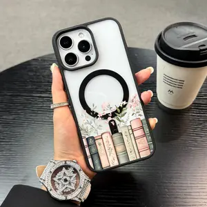 Magnetic Floral Bookshelf Phone case for iPhone Samsung Galaxy 17Pro Max Air 16Plus 15 14 13 12 11 XR XS S25 S24 S23 S22 cases, Drop-Proof, MagSafe Compatible,Shockproof Anti-Drop Phone Case,  Perfect for Teen Girls.JL41