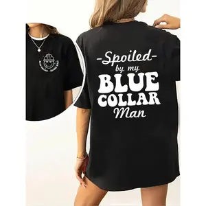 Women's Cartoon Face & Slogan Print Drop Shoulder Tee, Casual Comfy Round Neck Half Sleeve T-shirt for Daily Wear, Vintage Graphic Tees, Women's Top for All Seasons