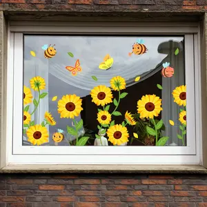 Sunflower Pattern Static Glass Window Film, Double-sided Decorative Film, Visual Privacy Glass Sticker for Home & Office Decor, Ornaments