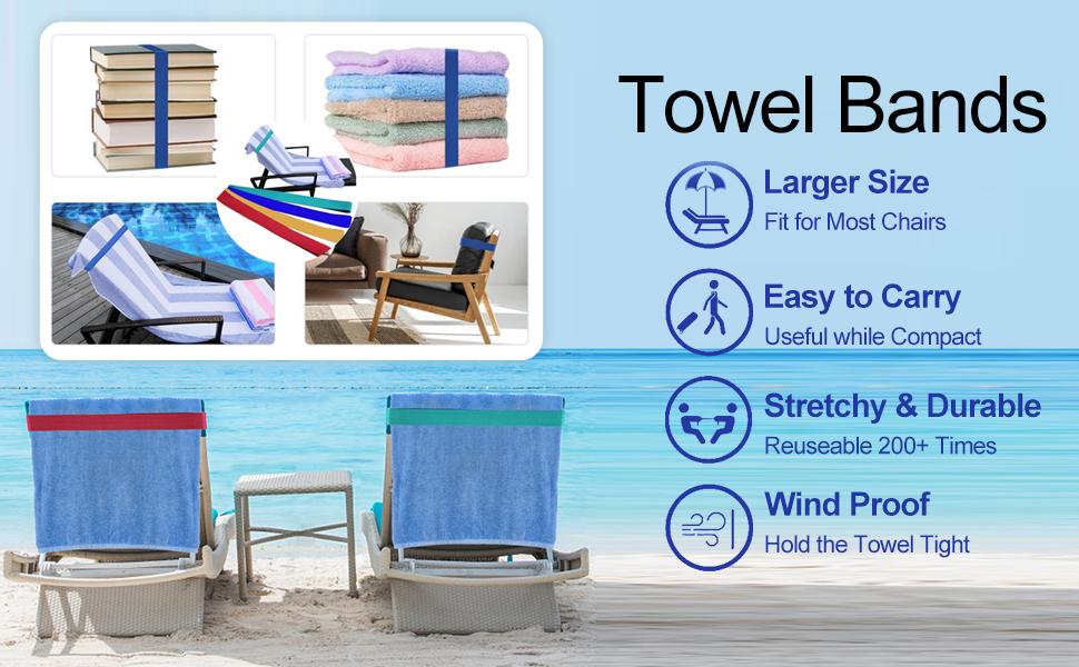 [New Deal] 4 Pack Beach Towel Bands Beach Chair, Pool Chairs & Cruise Ship Essentials Towel Chair Clips Towel Holder (4 Mix)