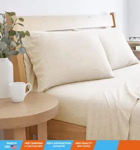 Road Trip America Jersey Sheets Twin Set - Cotton (3 Pieces) Deep Pockets T-Shirt Soft Knit Stretchy Jersey Twin Sheets Set - 1 Flat 1 Fitted 1 Pillowcase (Oatmeal, Twin)