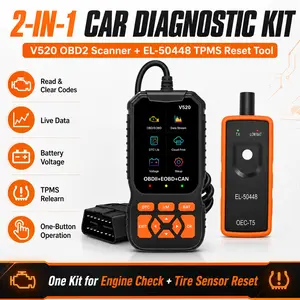 2-in-1 Car Diagnostic Kit, V520 OBD2 Scanner with EL-50448 TPMS Reset Tool, Engine Fault Code Reader, Live Data, DTC Library, and Battery Voltage Check