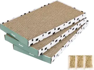 Durable Cardboard Cat Scratcher with Box – Reversible Corrugated Scratch Pad, Cat Lounge Sofa Bed, Includes Catnip, Ideal for Indoor Cats, Large Size (3-Pack)