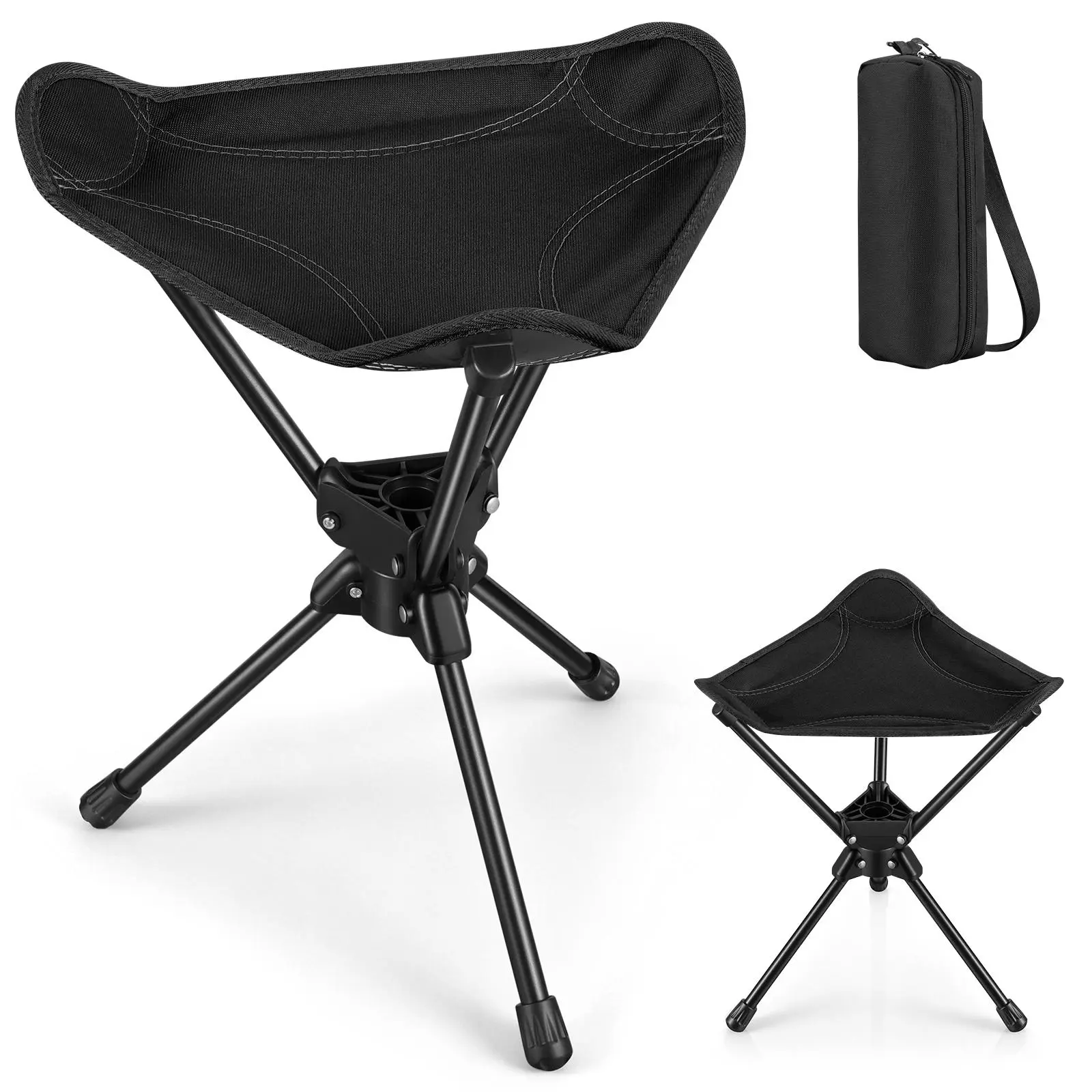 360° Swivel Compact Portable Stool with Fabric Seat, Folding Backpack Stool for Hunting Camping