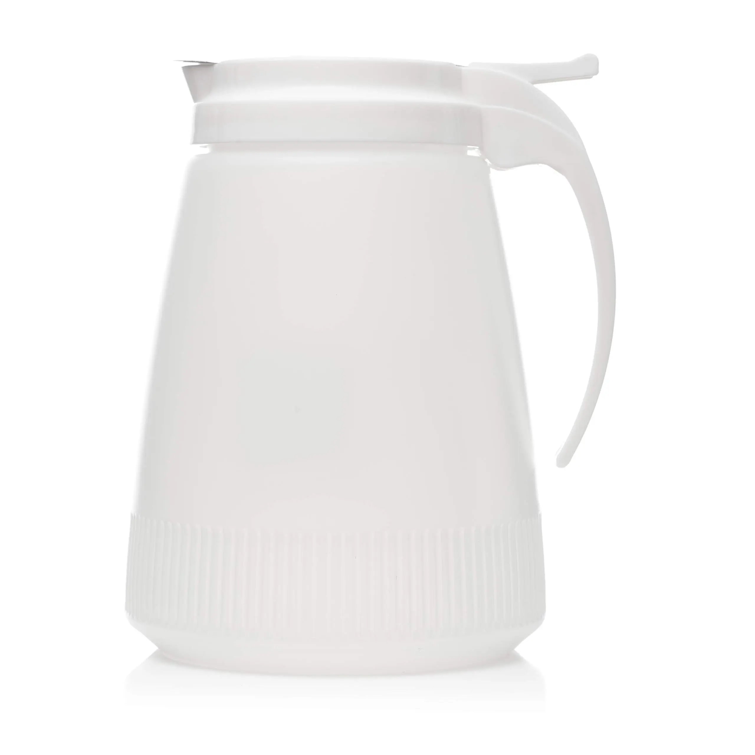 [4 PACK] EcoQuality 48oz Plastic Syrup Dispenser with Plastic Lid and Stainless Steel Slide Cover - Syrup, Sugar, Honey Dispenser - Perfect for Diners, Restaurants, Home, Office, Disposable (48 Ounce)