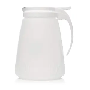 [4 PACK] EcoQuality 48oz Plastic Syrup Dispenser with Plastic Lid and Stainless Steel Slide Cover - Syrup, Sugar, Honey Dispenser - Perfect for Diners, Restaurants, Home, Office, Disposable (48 Ounce)