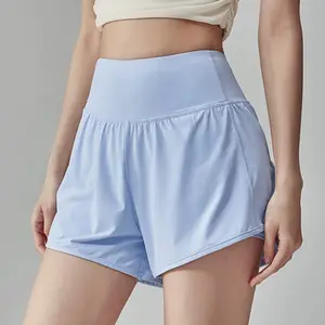 Anti-light sports shorts for women's summer high waist abdomen fake two anti-light and thin three-point running fitness yoga pants Crop thermal cool streetwear