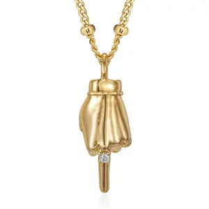Gold Plated Hand Pendant Necklace for Women Dainty Cubic Zirconia Charm Chain, Trendy Statement Jewelry Gift Daily Party Birthday Anniversary