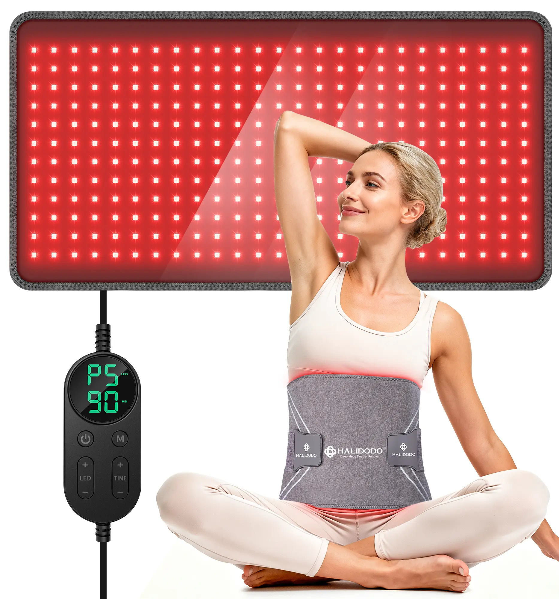 24"x12" Large Red Light Therapy Pad, Upgraded 300 Tri-Chip LEDs 48W -660nm&850nm Near Infrared Mat, Gray with Timer Controller for Back/Shoulder Muscle Relief
