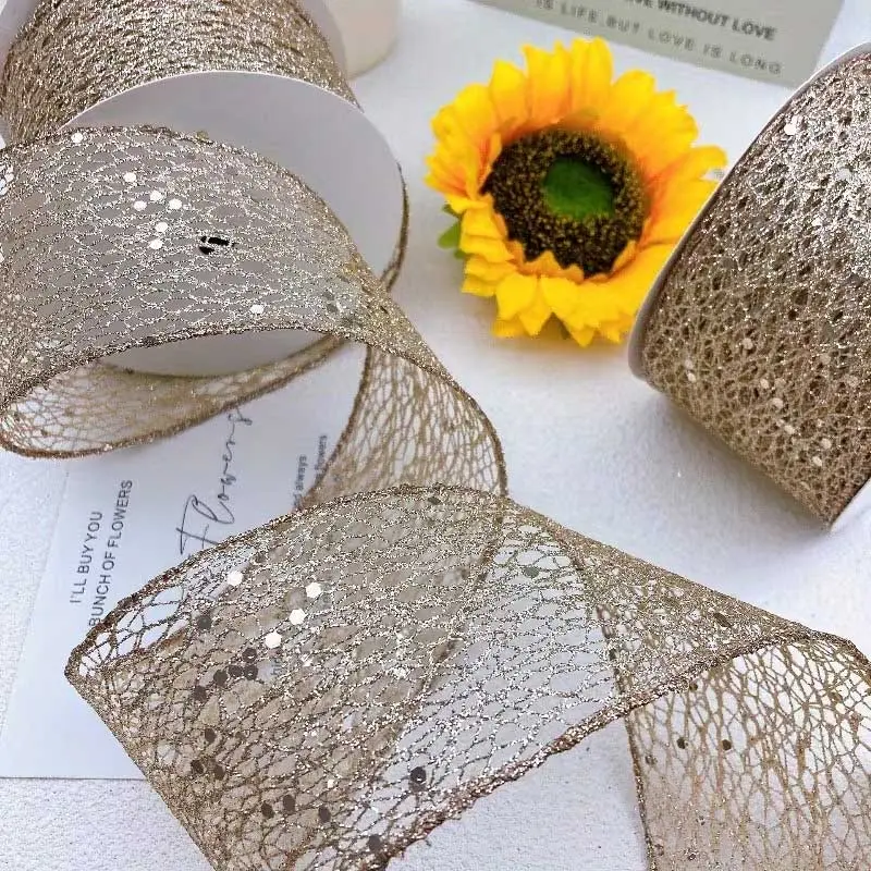 10Y/6.3cm/2.48in Luxury Sequin Mesh Ribbon Suitable for Weddings, Parties, Christmas, Shiny Sequins for Gift Wrapping, DIY Crafts, Sparkling Ribbon for Decorations