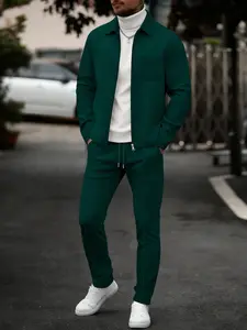 Men's Waffle Knit Zip-Up Set, Sporty Casual Style, Loose & Comfortable, For Fitness & Strolling Looks