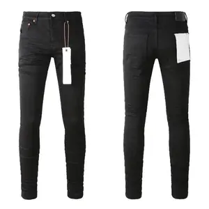 Zhengyu'Shop New Purple jeans American High Street Men Fashion Trend black pleats Stretch Slim Fit Jeans Man pants 28-40 size