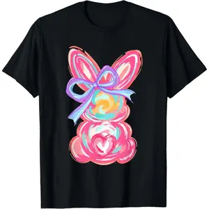 Coquette Tie Dye Easter Bunny T-Shirt | Cotton Swirl Rabbit with Bow Tee, Happy Easter, Coquette Aesthetic, Girly Easter, Pink Bow Shirt, Spring Outfit, Trendy 2026, Cute Bunny Top