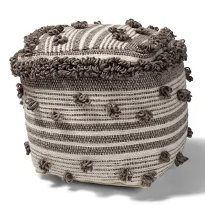 Baxton Studio Eligah Traditional Ottoman, Ivory/Brown