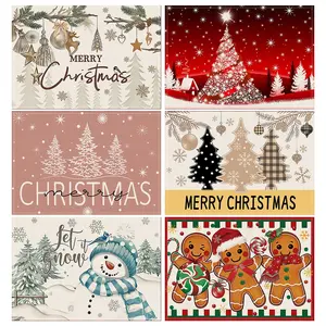 4/6pcs Christmas placemats, Christmas gingerbread man printed coasters, dining table anti slip insulation mats, snowflake Christmas tree decoration ball snowman pattern plate mats, winter dining table mats, party supplies, holiday decorations, for Home