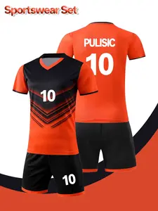 2-piece set - Boys' sports suit, short-sleeved and short football T-shirt, boys' summer clothing, quick-drying and sweat-absorbing, training and match clothes, football jersey, outdoor sports - with jersey number 10 and name PULISIC