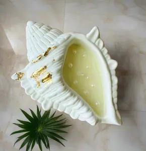 Conch Shell Container Soy Wax Candle – Handmade Scented Candle in Jesmonite Vessel | Unique Housewarming Gift