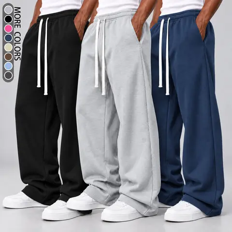Men's Essential Baggy Sweatpants - Beige Polyester Athletic Pants with Drawstring Waist, Ultra Soft, Breathable, Loose Fit Baggy Pants for Running, Workouts, Casual Menswear Bottoms