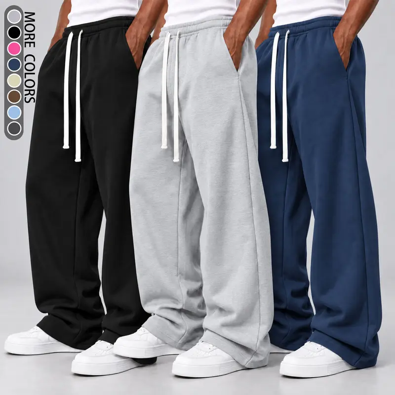 Men's Essential Baggy Sweatpants - Beige Polyester Athletic Pants with Drawstring Waist, Ultra Soft, Breathable, Loose Fit Baggy Pants for Running, Workouts, Casual Menswear Bottoms