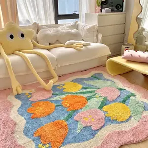 Tulip Art Flower Rug for Home Bedroom with Non-Slip Design