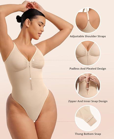 FeelinGirl Seamless Covered Bust Jumpsuit Thong Bodysuit Peach heart collar Fit Womenswear Comfort Shapewear Breathable Comfortable Day Sleeveless Corset Zipper TikTokShopBlackFriday