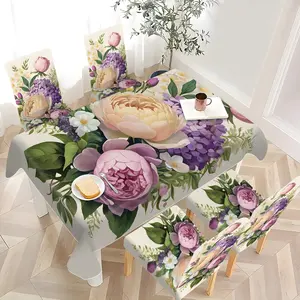 2/4/6/5/7 pieces of fashionable and high-end chair cover and tablecloth sets, thickened chair cover and tablecloth sets (1 tablecloth + 4 chair covers or 1 tablecloth + 6 chair covers), easy to care for, reusable, for home decoration