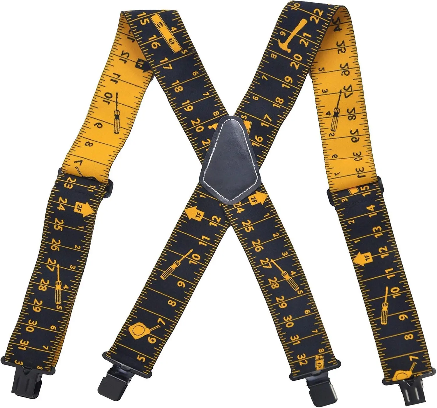 Men's High-Quality Work Suspenders, 2-Inch Wide X-Style Elastic Adjustable Braces with Heavy-Duty Webbing, Extra Strength Polyester Tape Measure Clips, Black