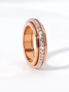 Women's Titanium Steel Ring, Zirconia Inlay Design, Elegant Engagement Ring, Simple Style, Durable & Comfortable Wear, Perfect Gift for Her