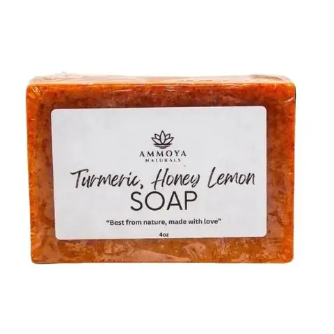 Ammoya Naturals Turmeric Honey Lemon Turmeric Bar Soap 4oz - Gentle Cleansing Formula for Sensitive Skin - Oil Control, Hydrating Body Wash - Daily Use Cleanser