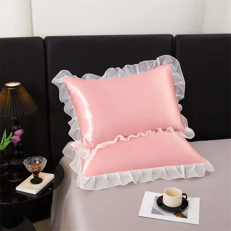 Princess Style Summer Ice Silk Pillowcase, Washable, Lace Edge, Ideal for Dorms, Comfortable and Stylish Sleep Accessories