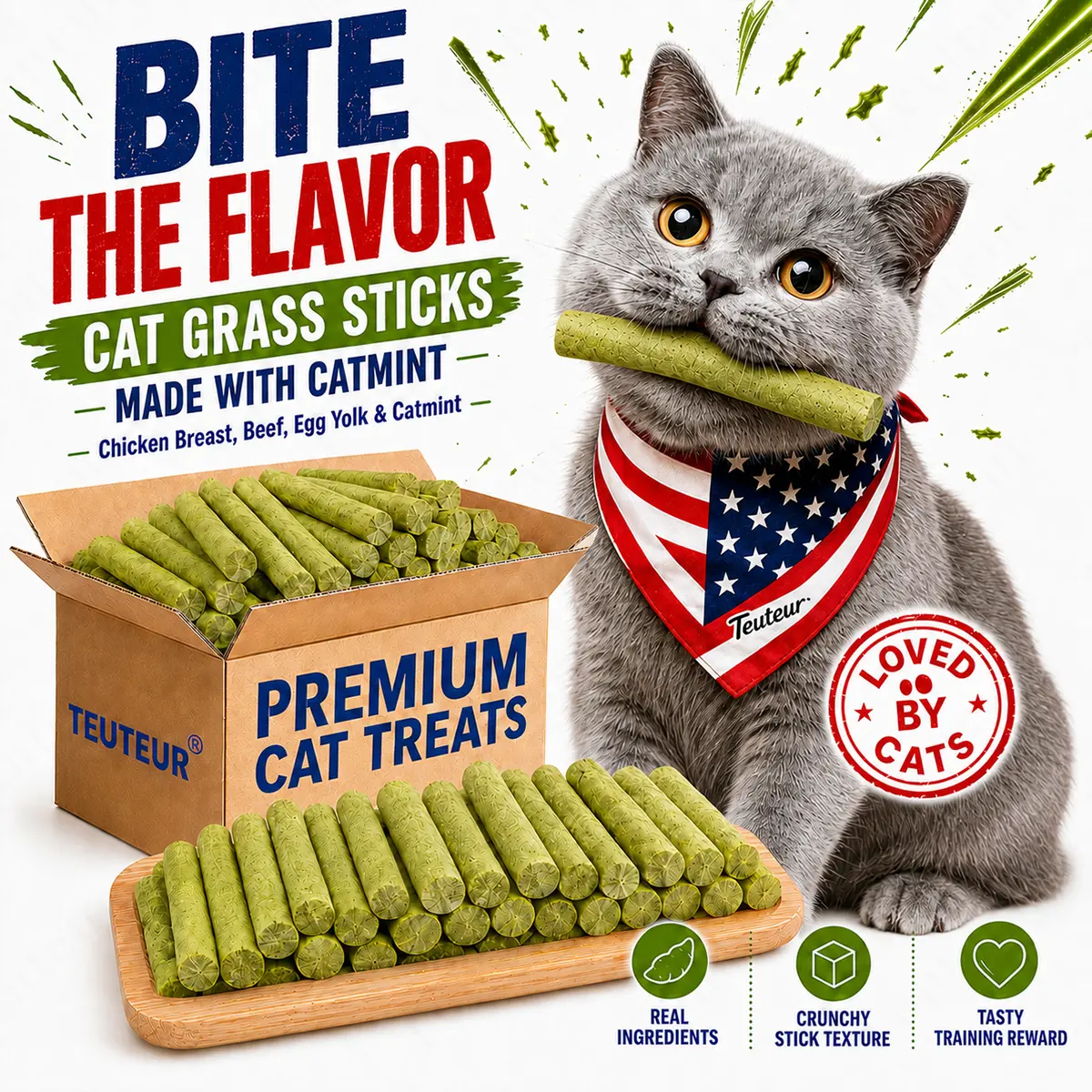 Freeze Dried Cat Grass Sticks with Chicken and Catmint, Crunchy Cat Treats for Indoor Cats, Kittens and Adult Cats, Chew Snack Sticks for Daily Feeding, Training Rewards, Interactive Treats and Pet Snack Time Salmon Soft