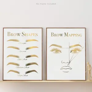 2pcs Golden Eyebrow Shaping Technique Poster Canvas Print Decorative Wall Art Suitable For Beauty Salon Decoration No Framed Unframed Wall Art