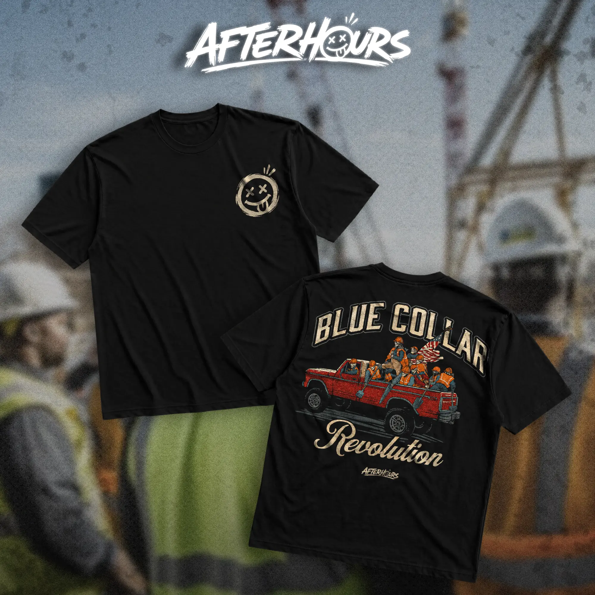 AFTERHOURS Blue Collar Revolution Heavy Cotton T-Shirt Direct-To-Garment Breathable Printing High Visibility Sarcastic Tee For Workers, Gift For Husband , Safety Workwear For Man