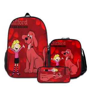Clifford-the-Big-Red-Dog-3PCS Backpacks for Girls Set, Cute School Backpack for Girls Boys with Lunch Box and Pencil Case, Aesthetic Bookbag for Teens, Lightweight Classic Backpack for Travel, Work, Picnic A-0720