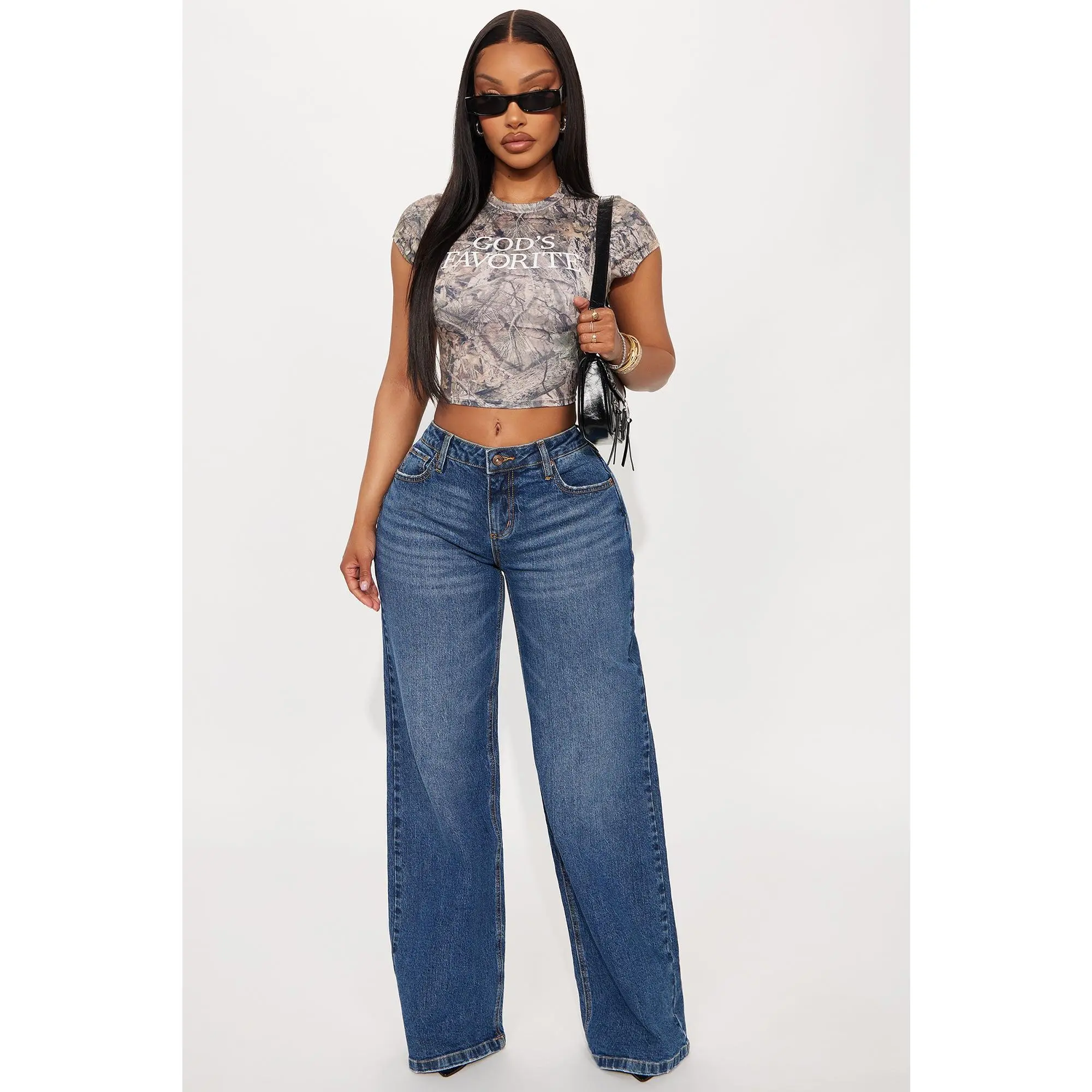 Downtown Wide Leg Denim Jeans - Medium Wash
