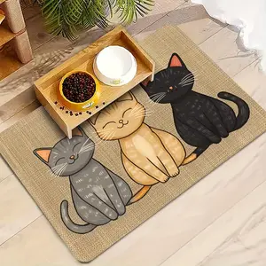 Non-Slip Cat Pattern Pet Feeding Mat, Cute Design, Leak-Proof Easy Clean Waterproof Surface, Durable, All Breeds