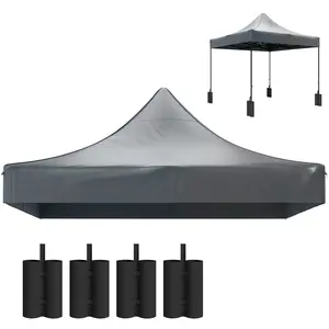 10' x 10' Pop Up Canopy Tent Replacement Canopy Top - Heavy-Duty Dark Gray UPF50+ Sun Protection Fabric, Reinforced Corners, 4 Sand Bags for Stability, Waterproof & Fade-Resistant Craft Fair Shelter