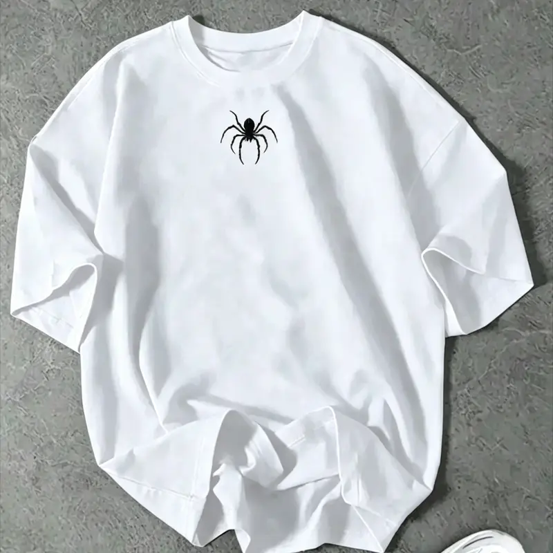 Men's Asymmetrical Spider Printed Menswear T-Shirt - 100% Cotton Soft Pure Cotton Male Clothing, Oversized Round Neck, Short-Sleeve, Breathable Loose-Fit American Streetwear Casual T-Shirts Daily Top