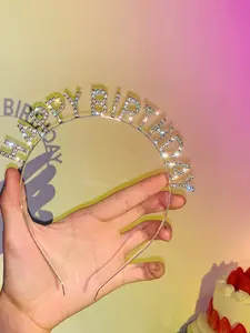 Happy Birthday Sparkle Bling Hairband, Water Drill Letter Party Headwear, Suitable for Women and Girls, Birthday Crown Decoration