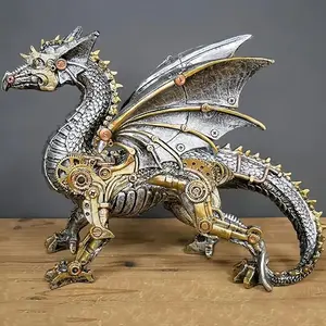 Steampunk Resin Industrial Gothic Dragon Sculpture Statue, Creative Desktop Ornament, Home Decor for Living Room Bedroom Office, Resin Animal Sculptures
