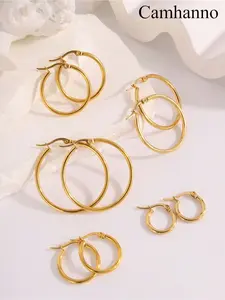 5 pairs of elegant and exquisite round wire earrings, made of 304 stainless steel material, suitable for daily use, vacation, Mother's Day, and birthday gifts, Elegant minimalist earrings, High quality earrings