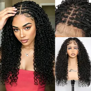 【New In】Lemoda Pre Braided Water Wave 220% Density 13x6 Lace Frontal Human Hair Boho Box Braids Wigs Baby Hair Braided Wigs for Black Women
