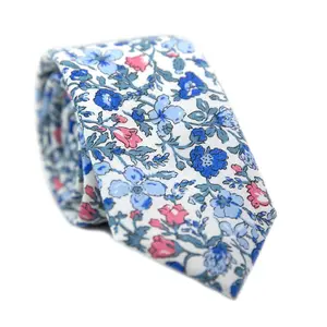 DAZI Men's Skinny Tie Floral Print Cotton Necktie, Great for Weddings, Groom, Groomsmen, Missions, Dances, Gifts. (Spring Bloom)