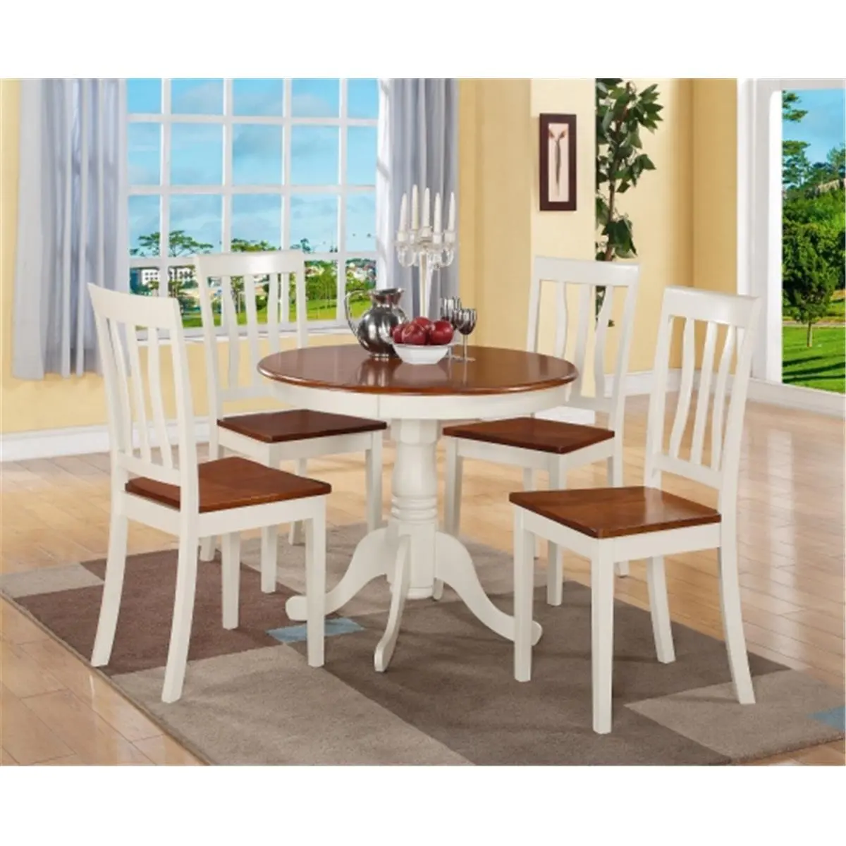 East West Furniture 5-Piece Antique Look Wood Dining Table Set - 36 in. Round Indoor Table with 4 Upholstered Faux Leather Dining Chairs, Dining Table Sets