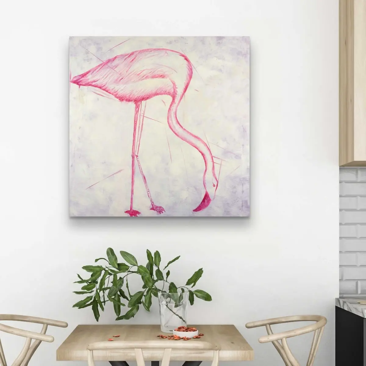 212 MAIN Pink Flamingo Sketch Tropical Canvas Print - 32x32 in, 4.5 lbs Artistic Coastal Decor, Whimsical Aesthetic Nature Bohemian Exotic Wall Decoration for Bedroom, Bird Lovers