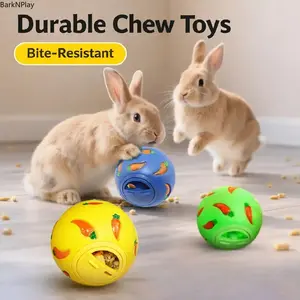 Interactive Rabbit Plastic Treat Dispenser Toy - Adjustable Feeding Puzzle Slow Feeder Ball for Bunnies, Bite-Resistant All-Seasons Mental Stimulation & Exercise Toy for Small Pets