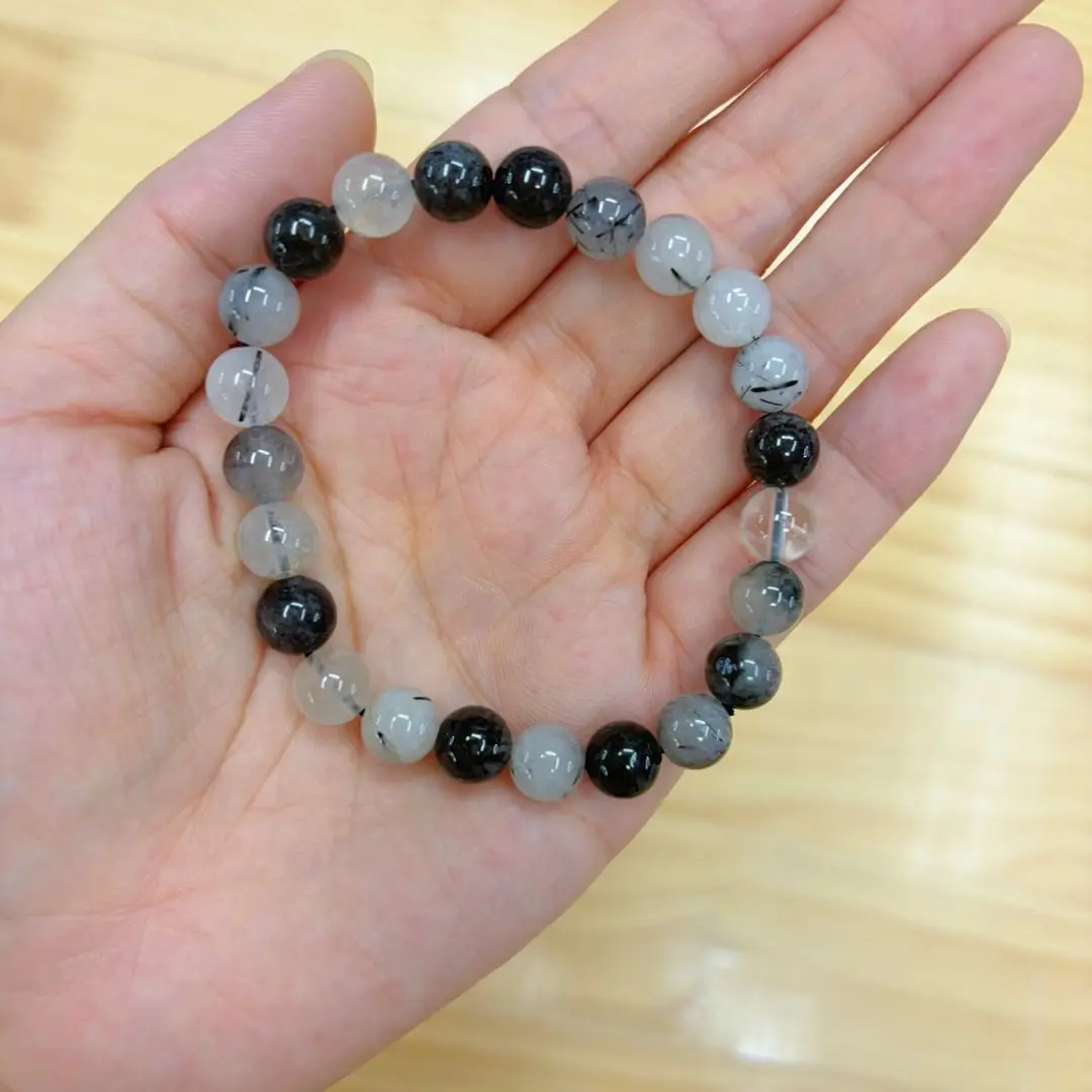Julia(18575)gc.8mm black rutilated quartz bracelet 13 pcs