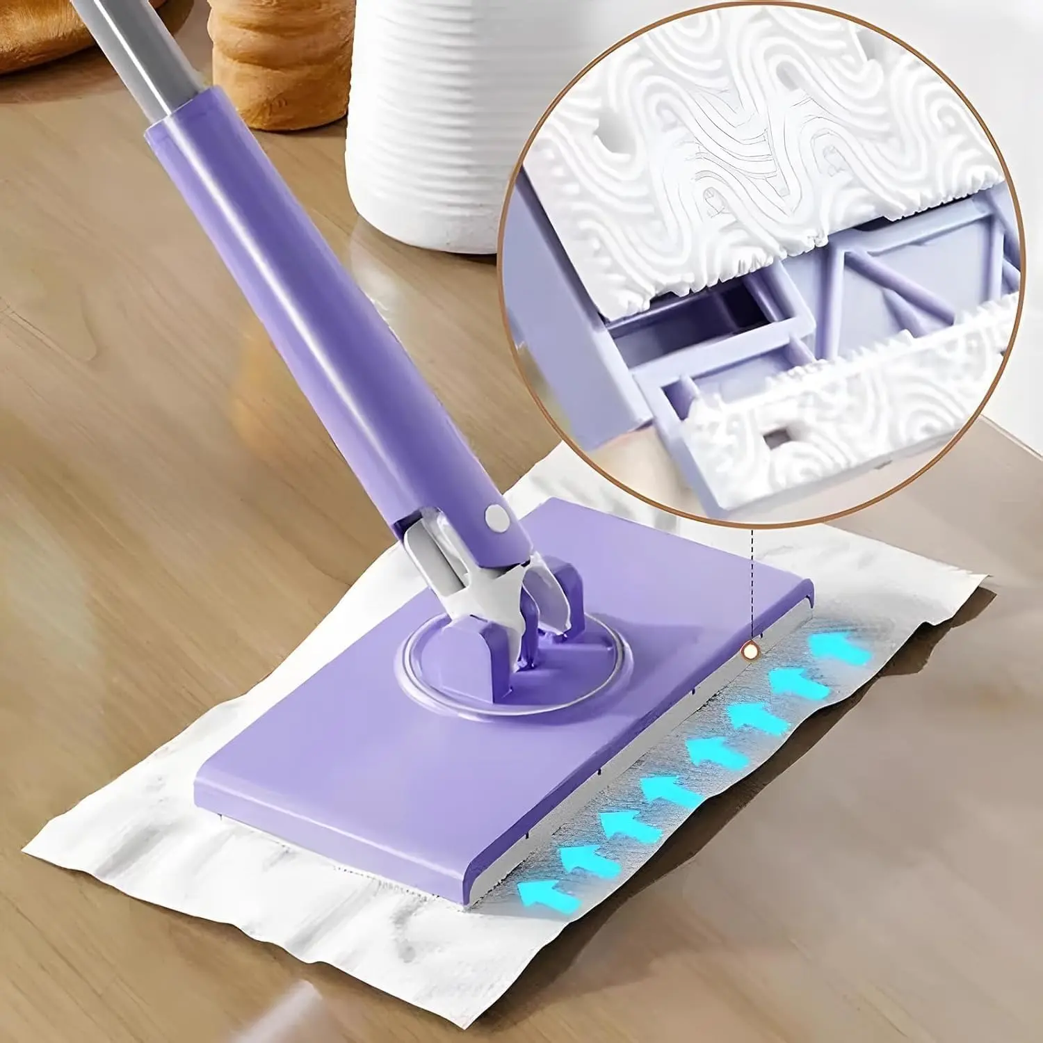 Automatic Cloth Clip mop, Bathroom mop, Household Cleaning Tablet, Small mop, Multifunctional face Towel mop, Dry and Wet Dual-Purpose, Extended New Model